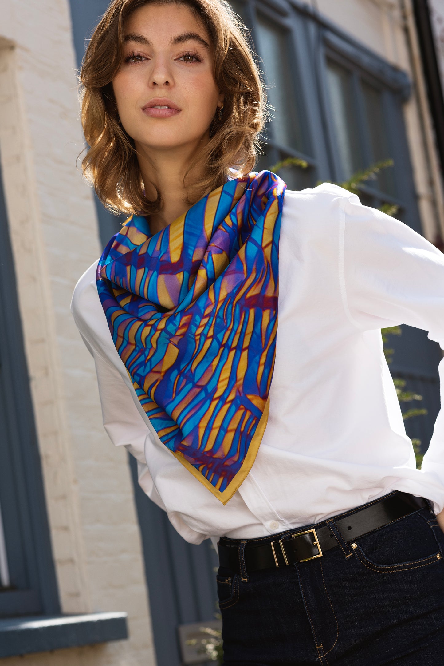 Cracked Blue Square Silk Scarf