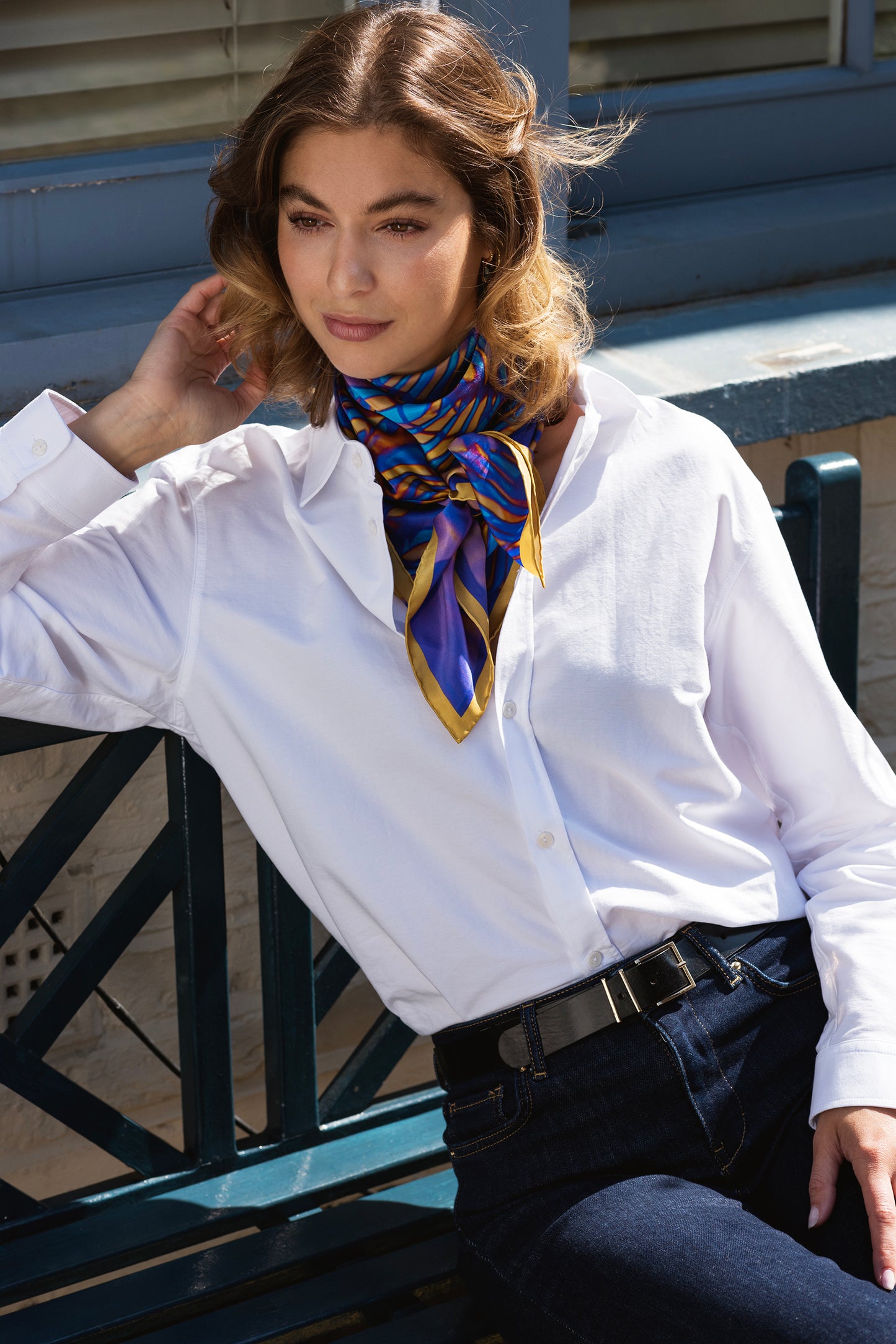 Cracked Blue Square Silk Scarf