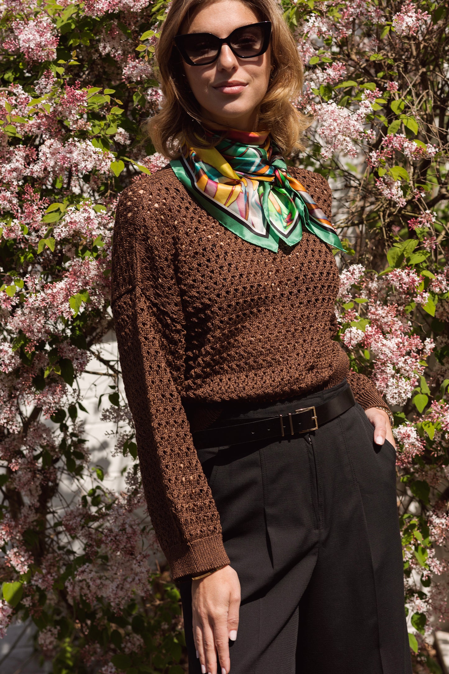 Leaf Green Square Silk Scarf