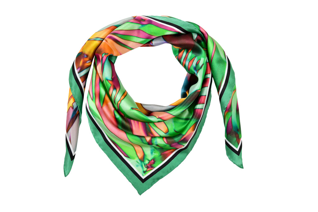 Leaf Green Square Silk Scarf